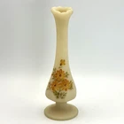 Vintage Fenton Bud Vase Custard Satin Glass Hand Painted Artist Signed 7.25”