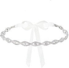 Rhinestone Wedding Waist Belt, Handcrafted Bling Crystal Bridal Organza White