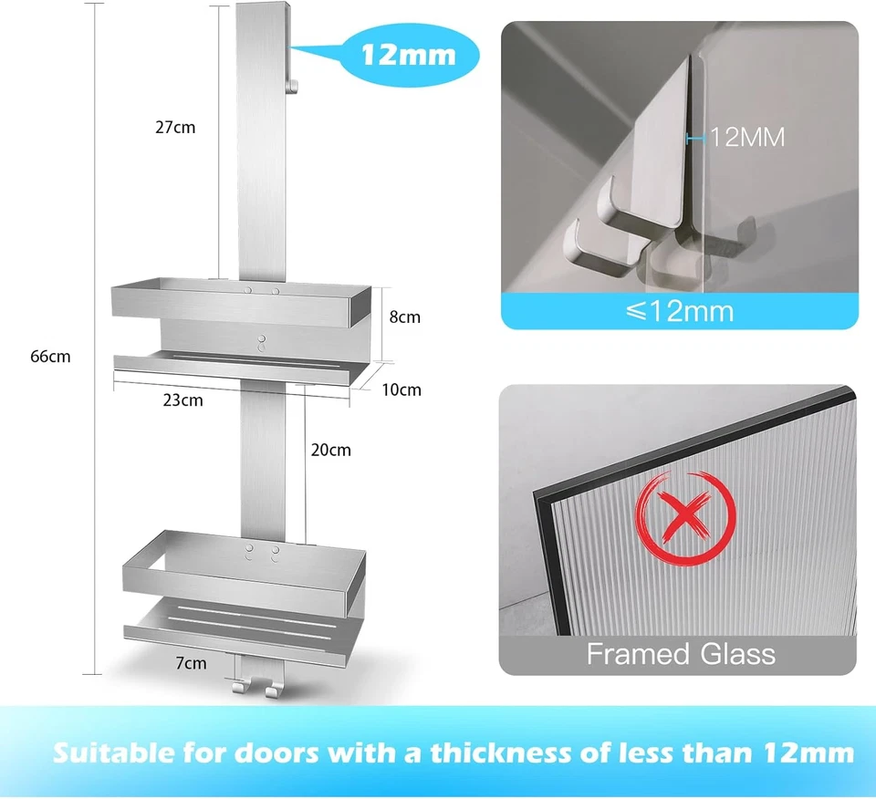 Mensola Doccia Da Appendere, Porta Bagnoschiuma Da Doccia in SUS304 Acciaio Inox - Immagine 2 di 4