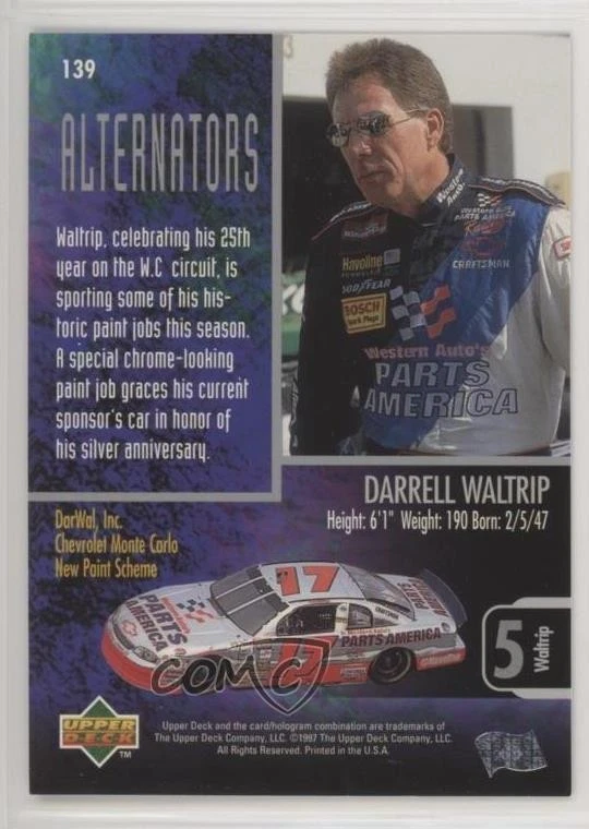 1997 Upper Deck Road to the Cup Alternators Darrell Waltrip #139 HOF - Image 2 of 2