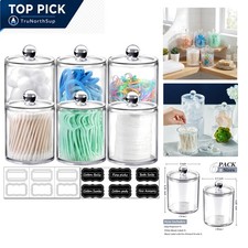 Acrylic Apothecary Jars 6 Pack with Labels 10oz  12oz Bathroom Organizer