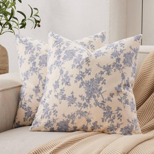 100 Cotton French Pastoral Throw Pillow Covers Set of 2, 18x18 Inch Blue Farmho