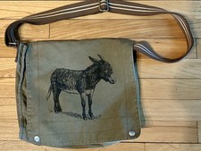   district Threads  Khaki colored Messenger Bag With donkey Line Drawing On Front