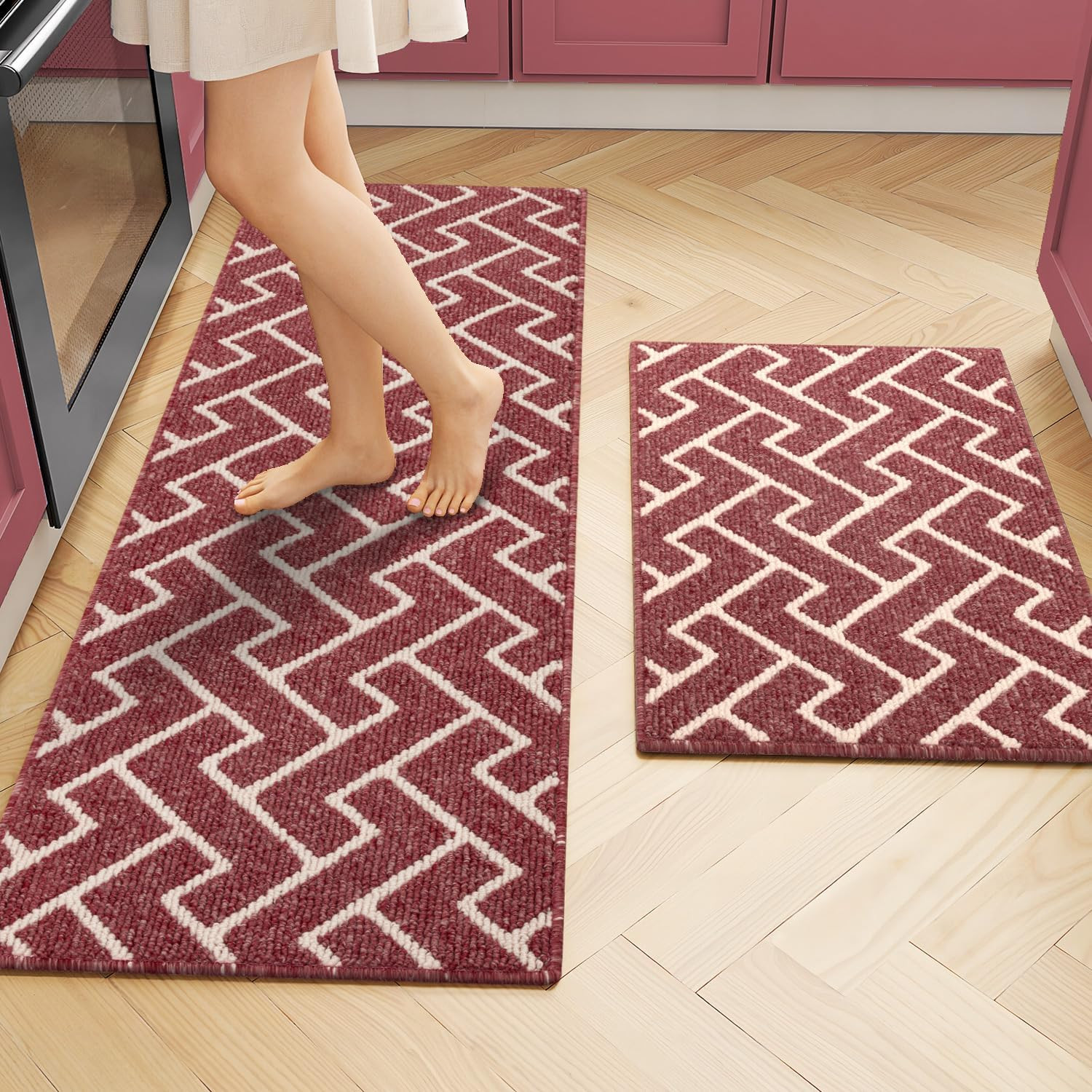 Kitchen Rugs Sets of 2-Colorful Non Slip Kitchen Mats for Floor-Thick,Moroccan S