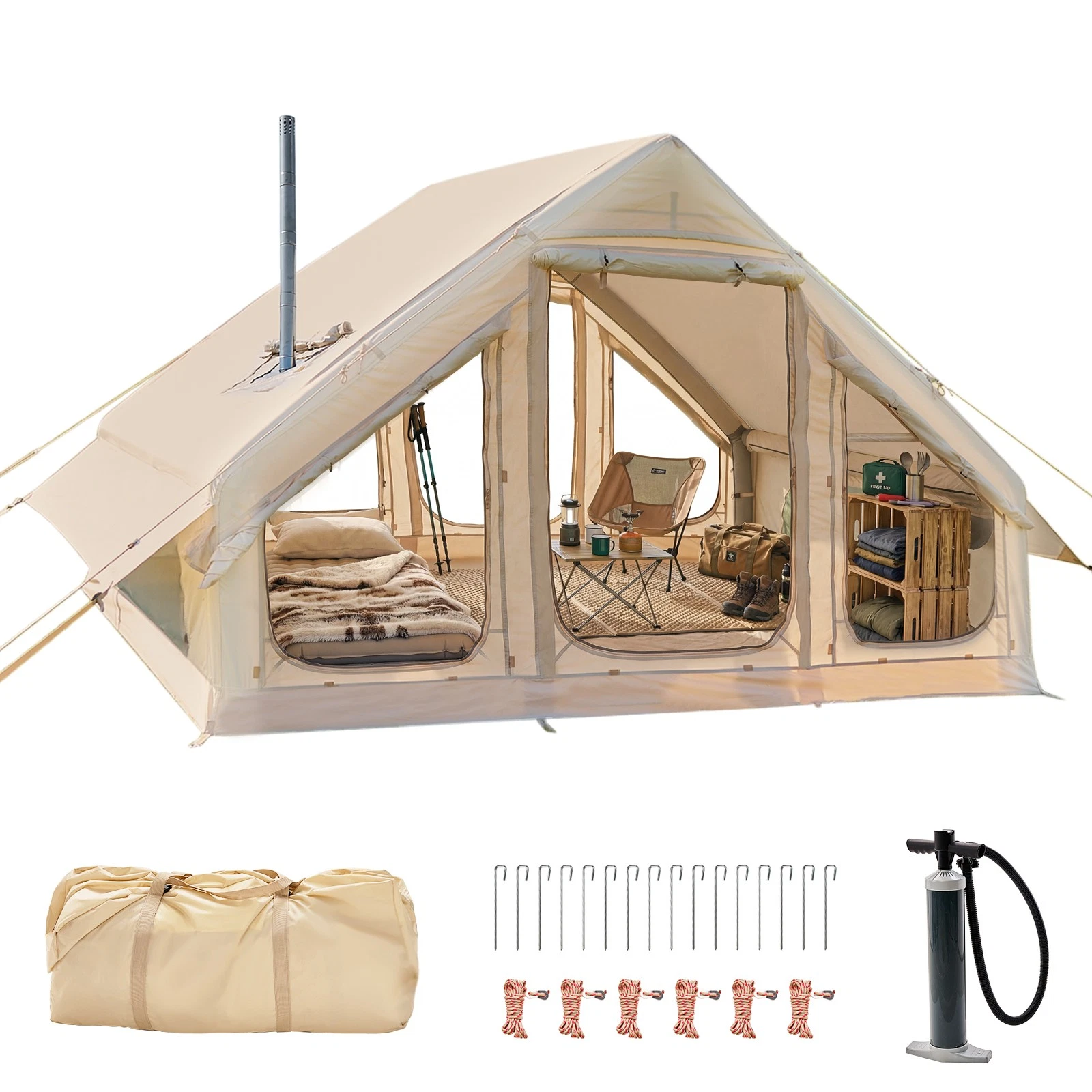 Portable Inflatable Camping Tent 6 Person Waterproof w/ Stove Jack Window
Opens in a new window or t