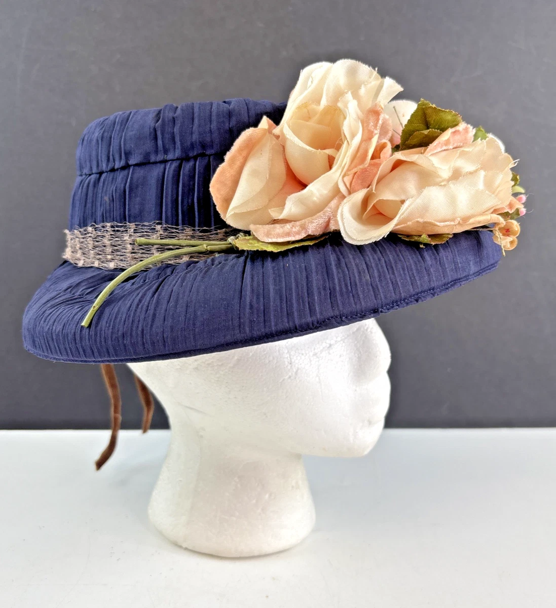 Vintage 90s Womens Blue Wool Brim Hat W Flower Velvet Band 90s Felt Hat - Etsy main image 3