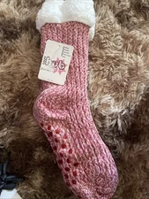 Cozy Hub Ladies Sox Double Plish Lined Size 9-11 Pink Non Slip New