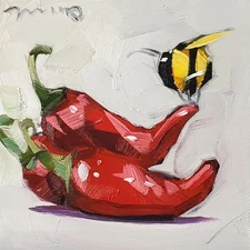 Jose Trujillo Art PRINT 16x16 Collectible Artist Painting Red Peppers Decor
