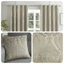 Curtina CHATEAU Natural Jacquard Eyelet Curtains & Cushions