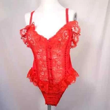 Vintage lingerie bodysuit red lace nylon small Alana Gale style Lingerie Teddy