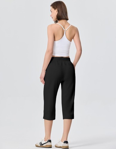 Mujeres Pantalones Capri Algodón Pierna Ancha Pantalones de Sudadera Pijama Yoga Deportes Correr Pantalones - Imagen 3 de 39
