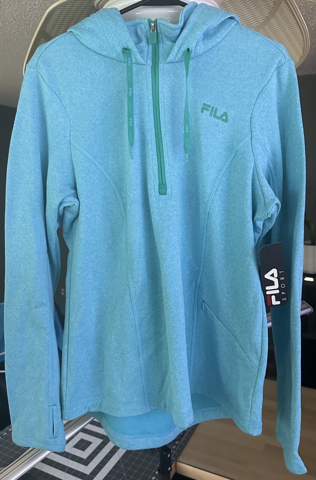 NEW FILA Sport Felpa con Cappuccio Donna Lg 1 4 Zip Pullover Giacca Pile Blu Erica