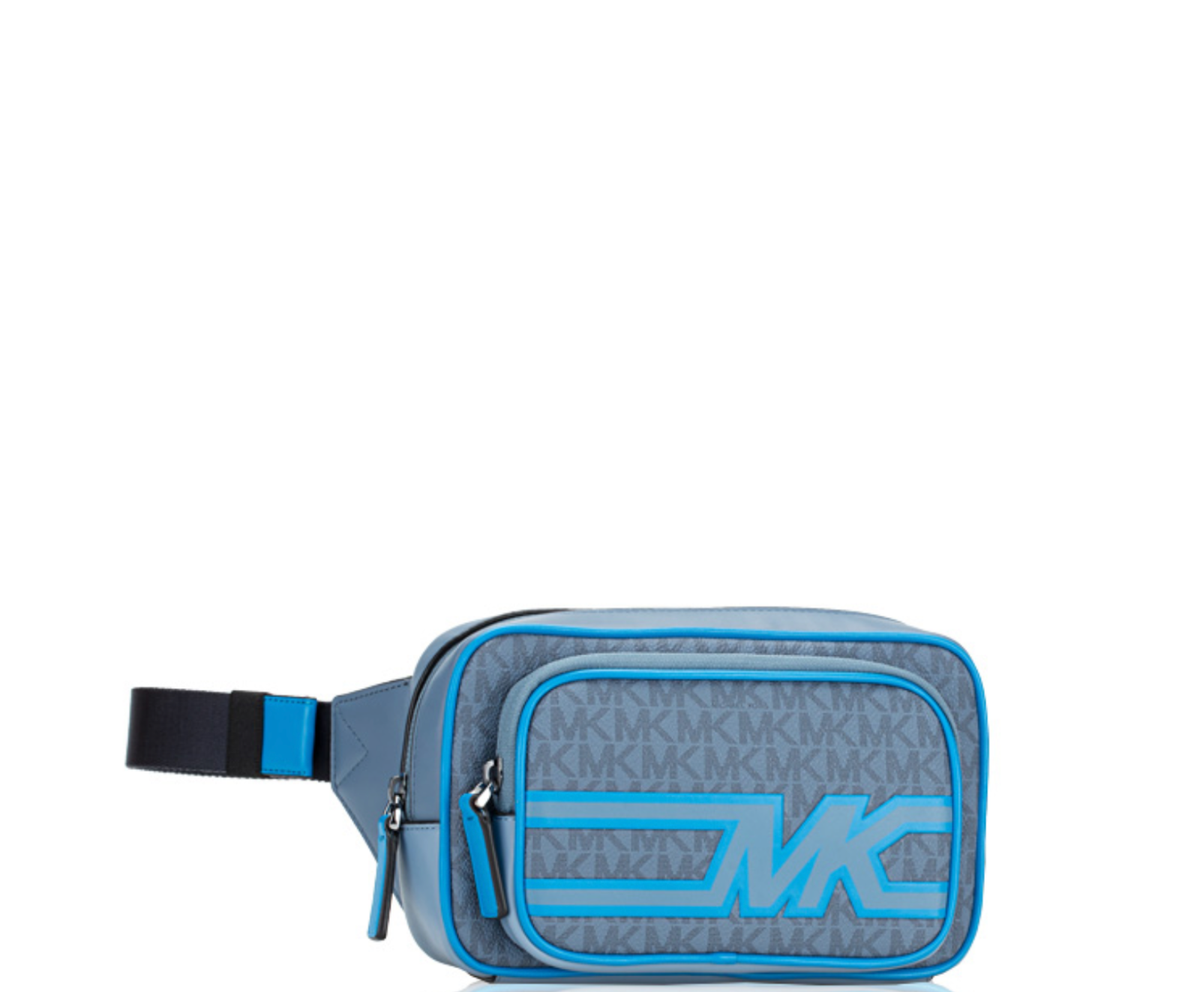 MICHAEL KORS Signature Cooper Double Zip Belt Bag Denim Blue MICHAEL KORS Signature Cooper Double Zip Belt Bag Denim Blue