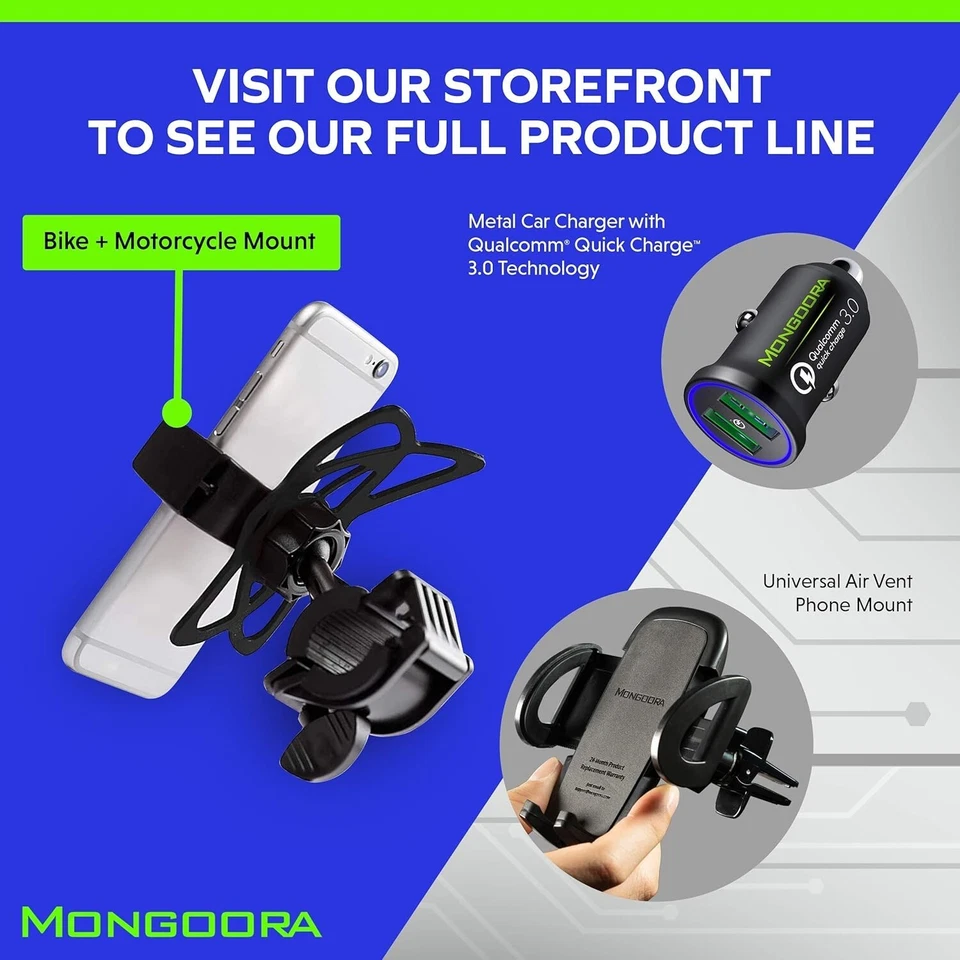 Mongoora Bike & Motorcycle Phone Mount 3 Silicone Bands (Black, Red, Green) - Image 2 of 4