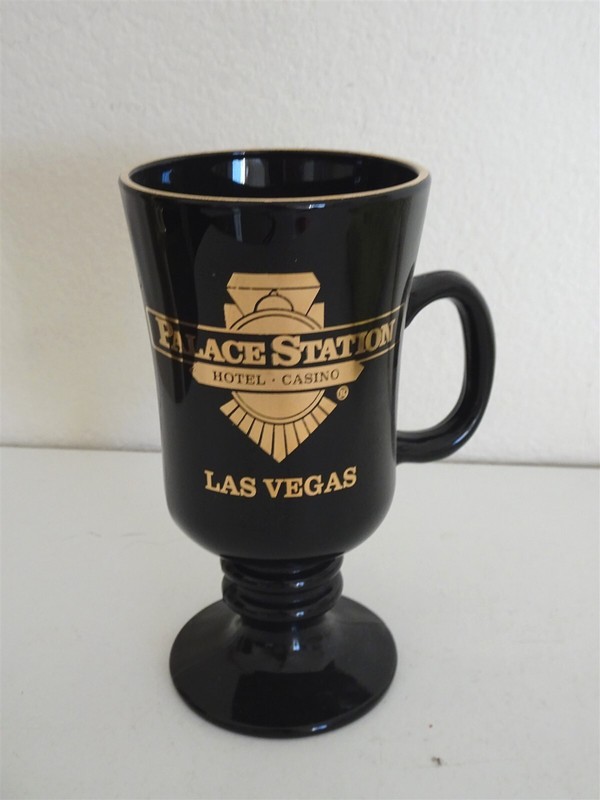 Palace Station Las vegas Casino black gold pedestal mug cup Irish coffee!