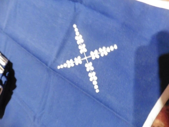 vintage 6 serviettes de table coton bleu broderie biais 38x46 cm - Photo 4/4