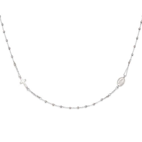 White Gold Simple Rosary Beads Necklace 