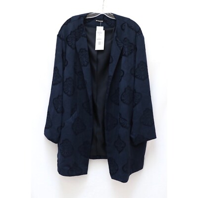Samoon Blue Jacquard Jacket long open blazer evening 20 going out mobwife floral