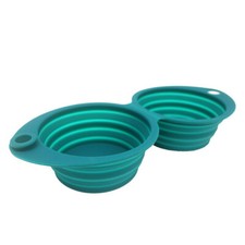 Silicone Double Dog Bowls,24 oz,Collapsible Silicone dog Bowls with D-ring