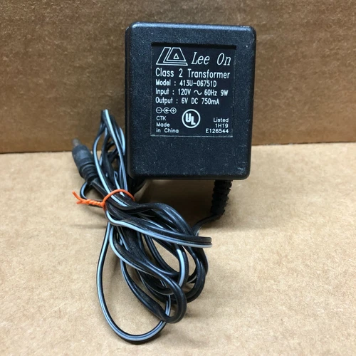 LEE ON POWER SUPPLY MODEL 413U-06751D 120VAC 60Hz 9W TO 6VDC 750 mA TESTED