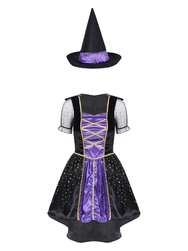 Women's Halloween Wicked Witch Theme Cosplay Costume Outfit Purple Classic Dress - Imagen 19 de 45