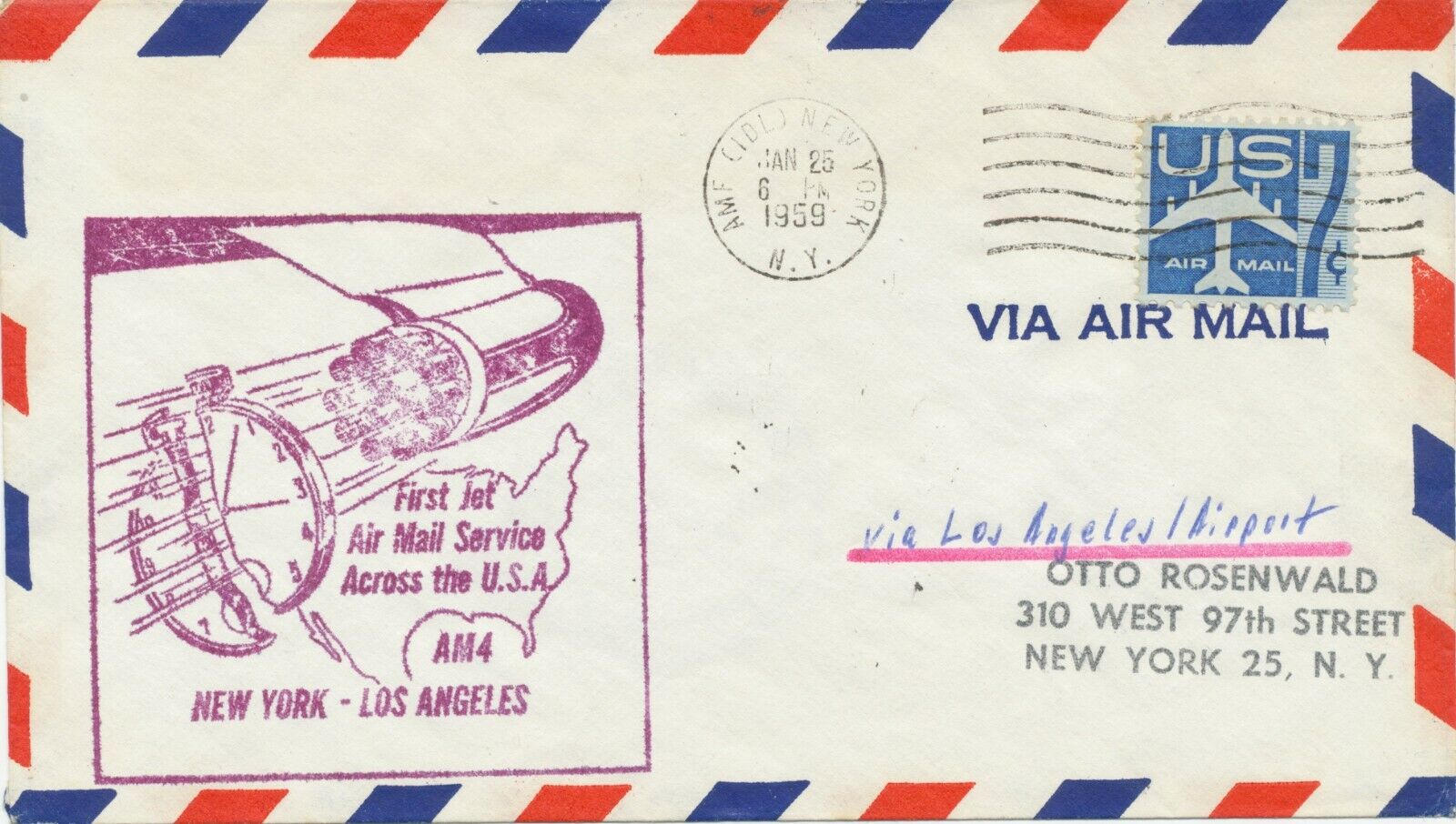 USA 1959 Pierwszy lot A.M. 4 - First Jet Air Mail Service "New York - Los Angeles"