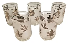 MCM 5 Libbey Glass Silver Leaf Frosted Vintage Glasses Libbey Hostess Glassware