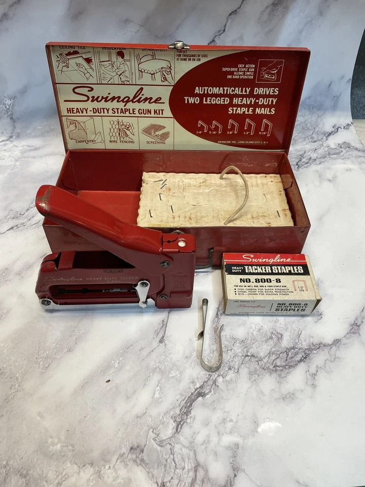 Grapadora Swingline Heavy Duty #800 de colección con grapas y grapadora de caja metálica original Foto 3 de 4