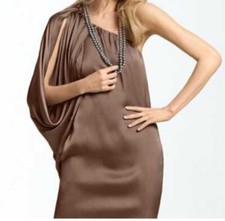 NWOT Aidan Mattox Batwing Sleeve Satin One Shoulder Dress Brown Size 2