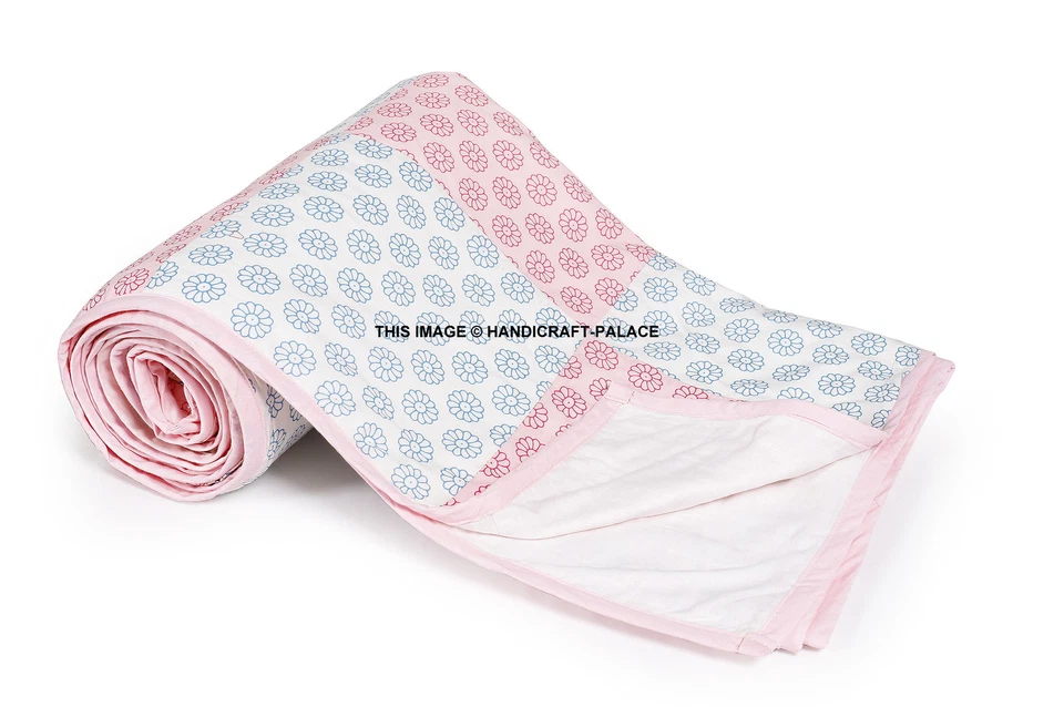 Colcha Rosa Tamaño Queen Manta Suave Ropa de Cama Algodón Indio Patchwork Arte - Imagen 2 de 3