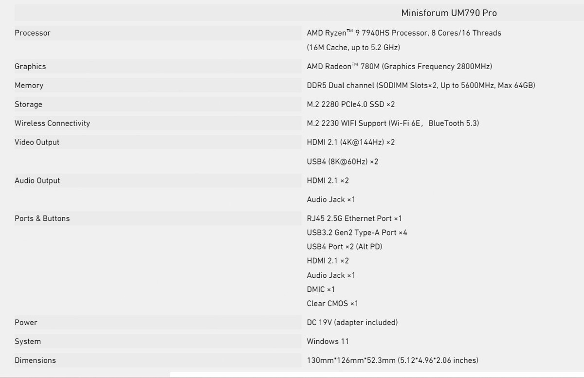 MINISFORUM UM790 Pro Mini PC AMD Ryzen 9 7940HS DDR5 32G SSD MINISFORUM UM790 Pro Mini PC AMD Ryzen 9 7940HS DDR5 32G SSD