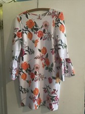 NWOT ASOS Fitted Mini 3/4 Sleeve White Orange Green Floral Print Sz 6 US
