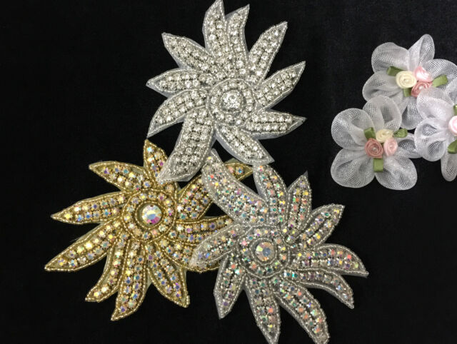 BEAUTIFUL CRYSTAL MOTIF DIAMANTE APPLIQUES IRON ON BRIDAL FABRIC PATCHES