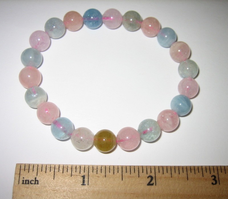 7.5" POLISHED 8mm ROUND AQUAMARINE / MORGANITE CRYSTAL STRETCH BRACELET 21.6g *8