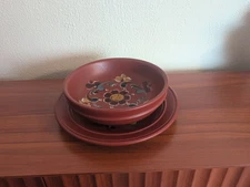 Beautiful Hand Painted Vintage Wooded Bowl And Plate Set Unbranded