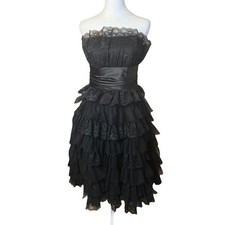 Frederick s Of Hollywood Black Lace Tiered Ruffle Dress Size 2 Whimsigoth Punk
