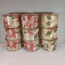 9 Rolls Wire Edge Ribbon 2.5" x 12' Holly Poinsettia Christmas Polyester JoAnn