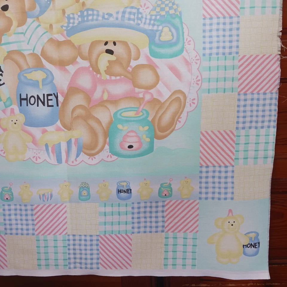 Panel de edredón vintage Daisy Kingdom Honeybears picnic 34"x45" bordes deshilachados Foto 4 de 4