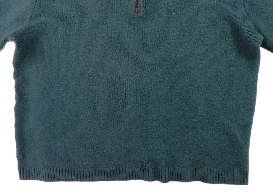Blusa suéter pulôver de malha vintage Filson EUA masculina GG verde 100% lã 1/4 quarto com zíper - Imagem 2 de 4