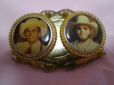 Vtg Hank Williams Sr  Hank Williams Jr Double Photo Belt Buckle Country Western