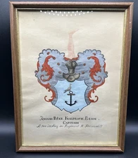 Old Vtg Ink & Watercolor BEHNFamily Name Royal Crest Shield Coat of Arms Art KUC