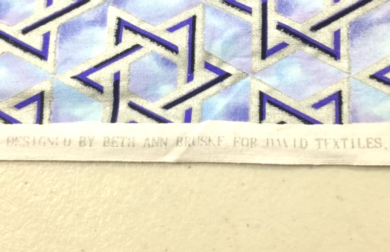 VTG Beth Ann Bruske STAR OF DAVID For David Textiles Cotton Fabric 8 Yards Blue - Image 4 of 4