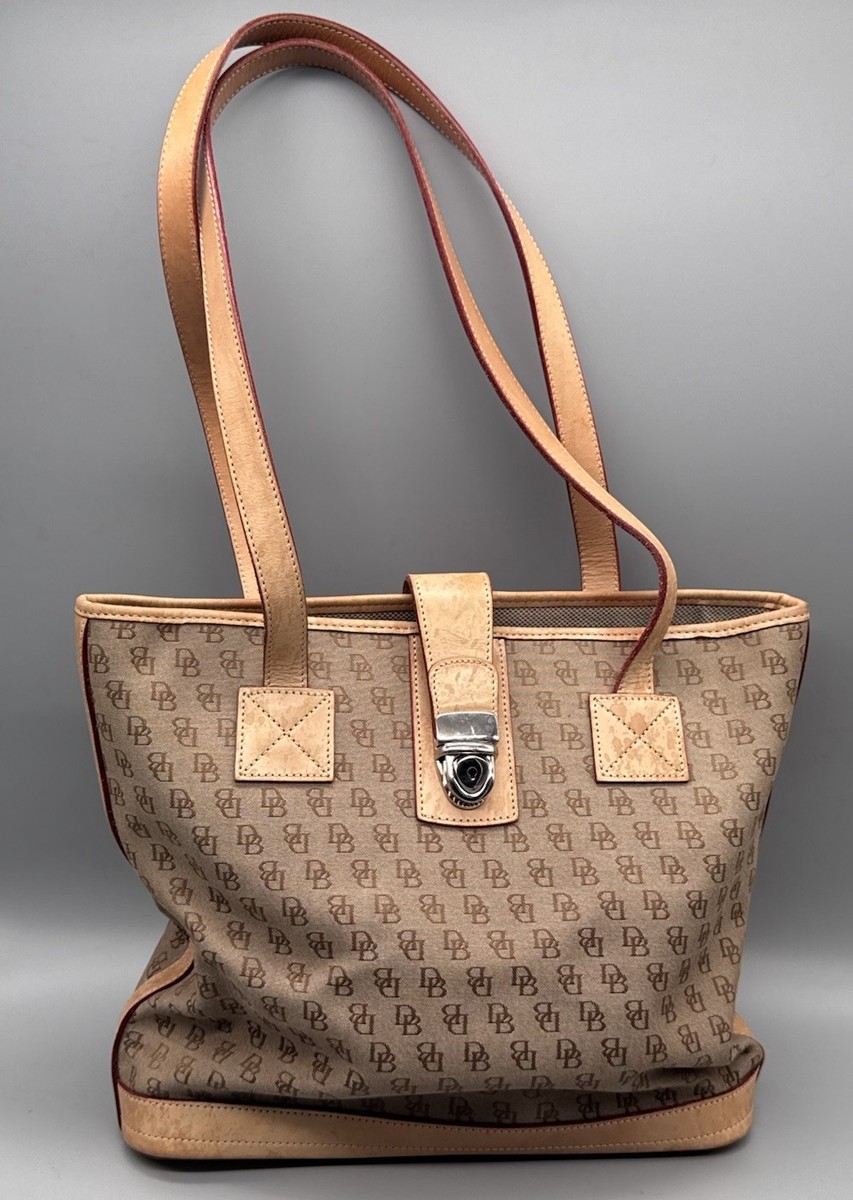 Dooney & Bourke Signature DB Tan Brown Shoulder Purse Tote  display picture 1