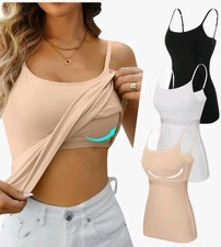 Cotton Shelf Bra Camisole Tops for Women Adjustable Spaghetti Strap Tanks Sm 3pc