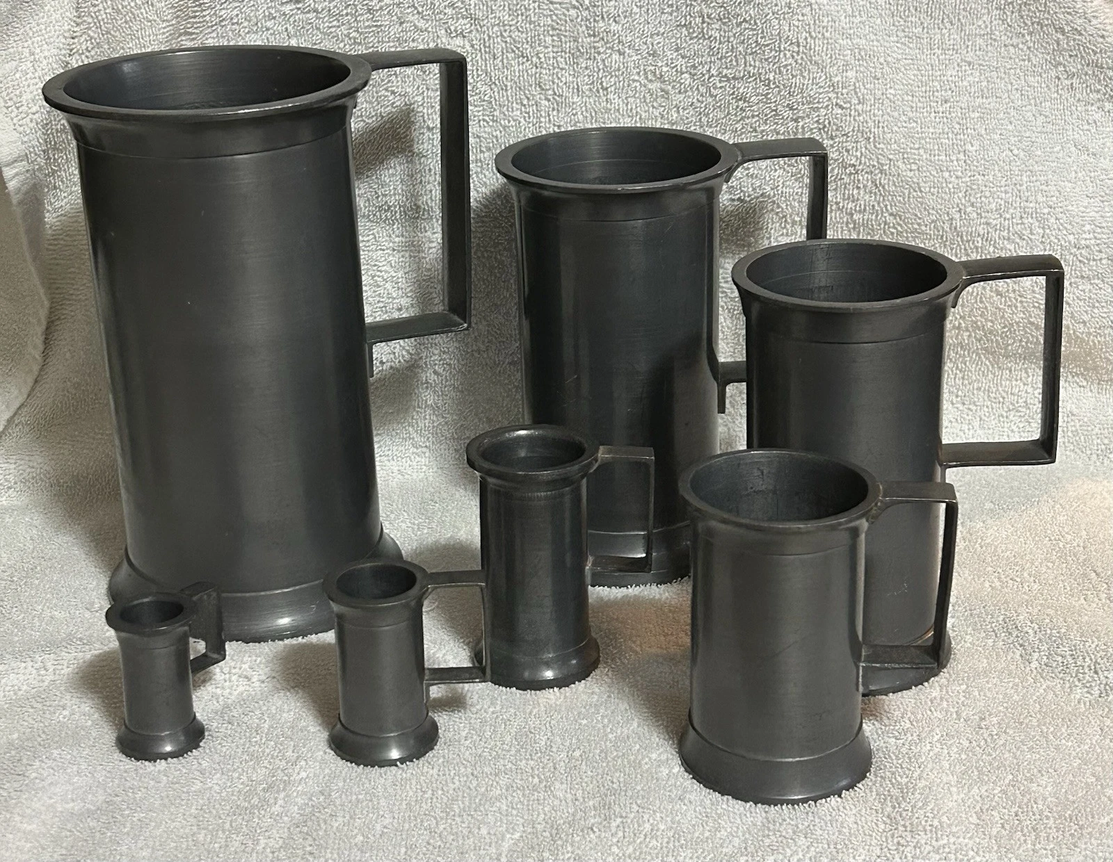 7 Vintage Pewter Measuring Cups Tankards Liter To Centileter