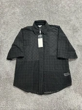 Rails Yuri Eyelet Mix Shirt Women XS Black Cotton Button Front Shirttail Hem New