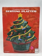 Cowboy Christmas Tree Ceramic Serving Plater 12" HEB 
