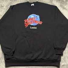 Vintage Planet Hollywood Sweatshirt Mens XL Black Fleece Lined Embroidered Logo