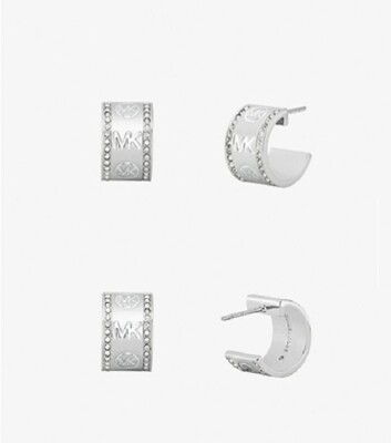 MICHAEL KORS MK LOGO PAVE HUGGIE HOOP EARRINGS
