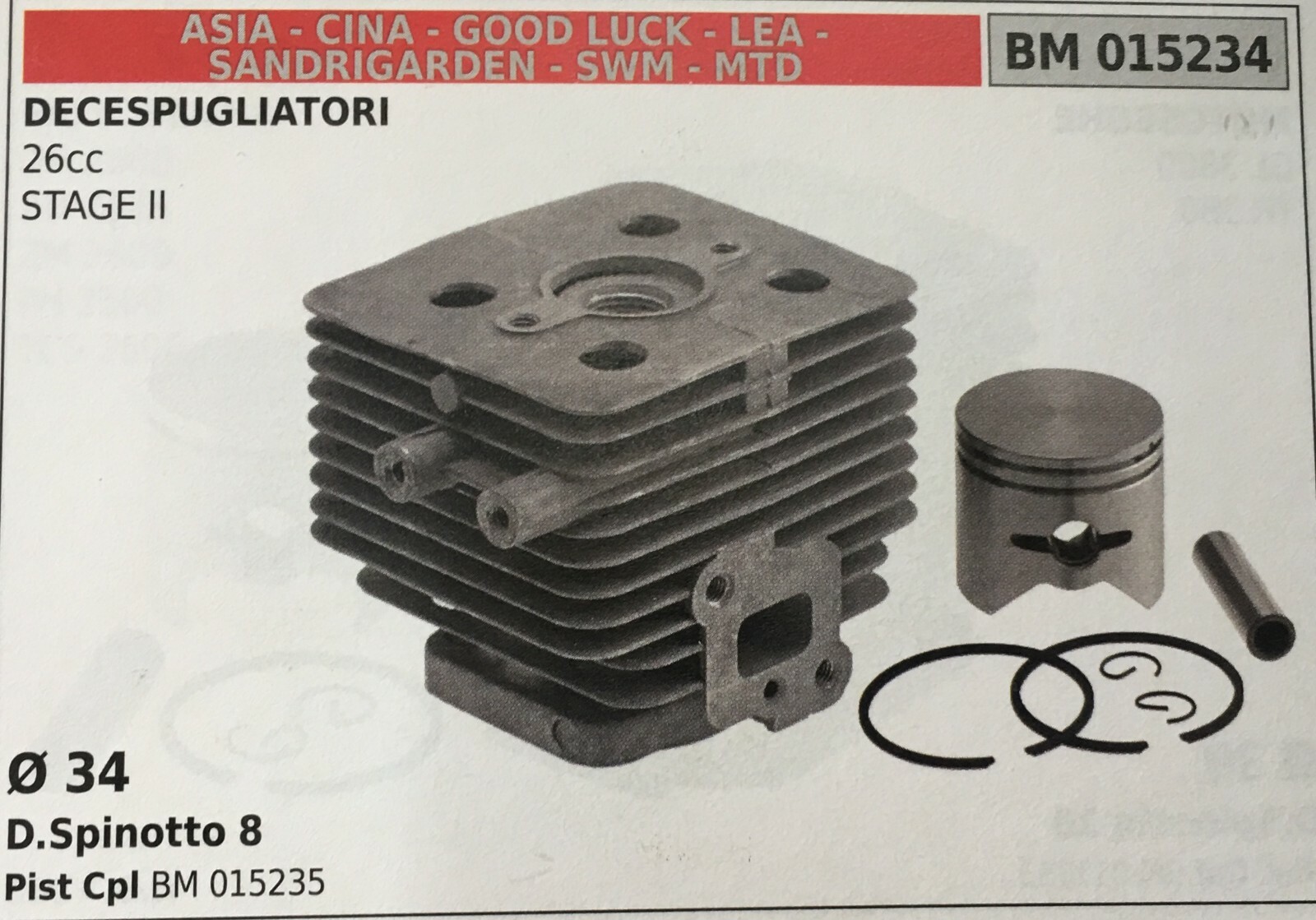 Kit Cilindro e Pistone Brumar BM015234 per Motoseghe Cinesi - Ricambio